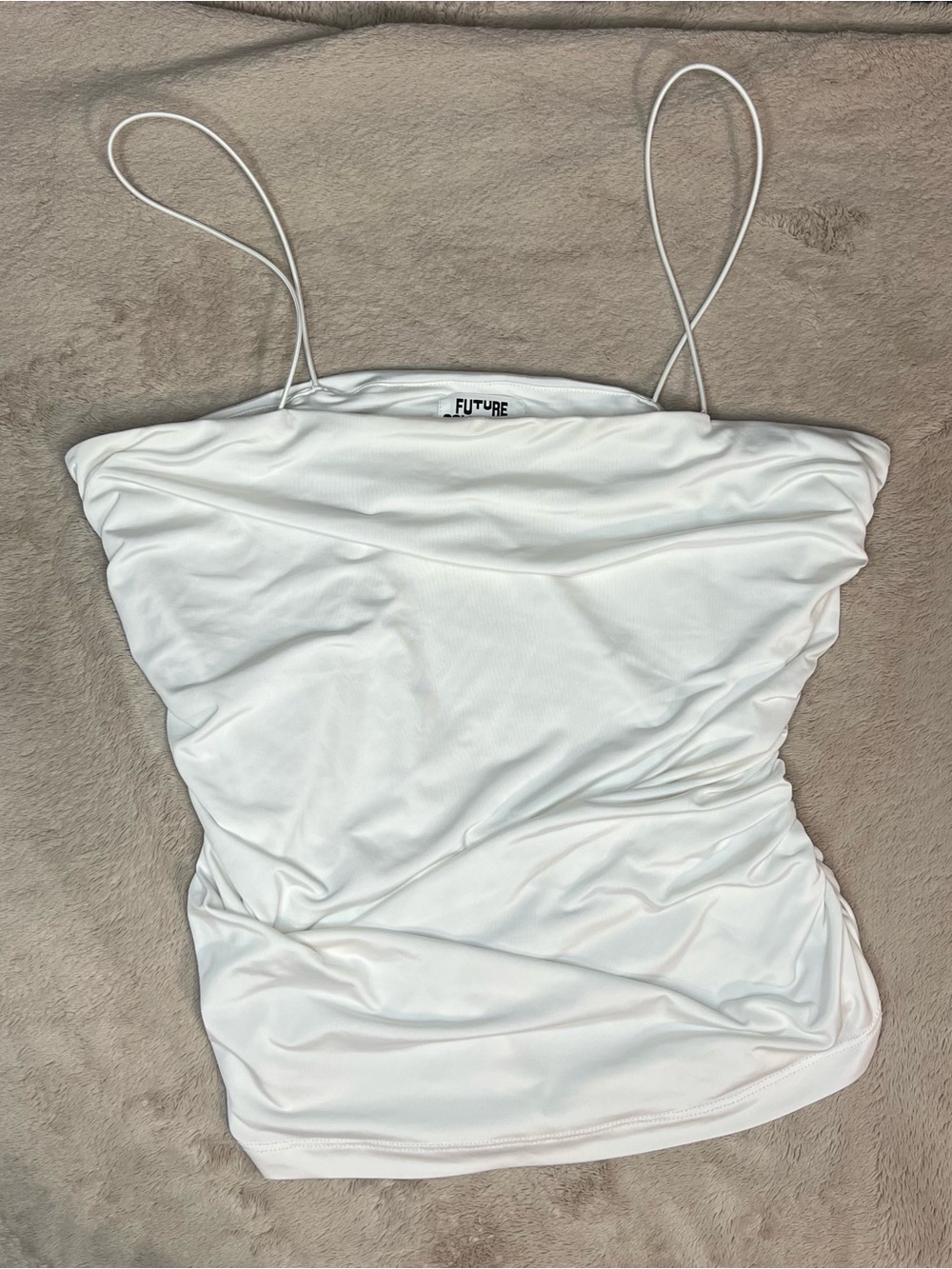 White Ruched Spaghetti Strap Tank Top